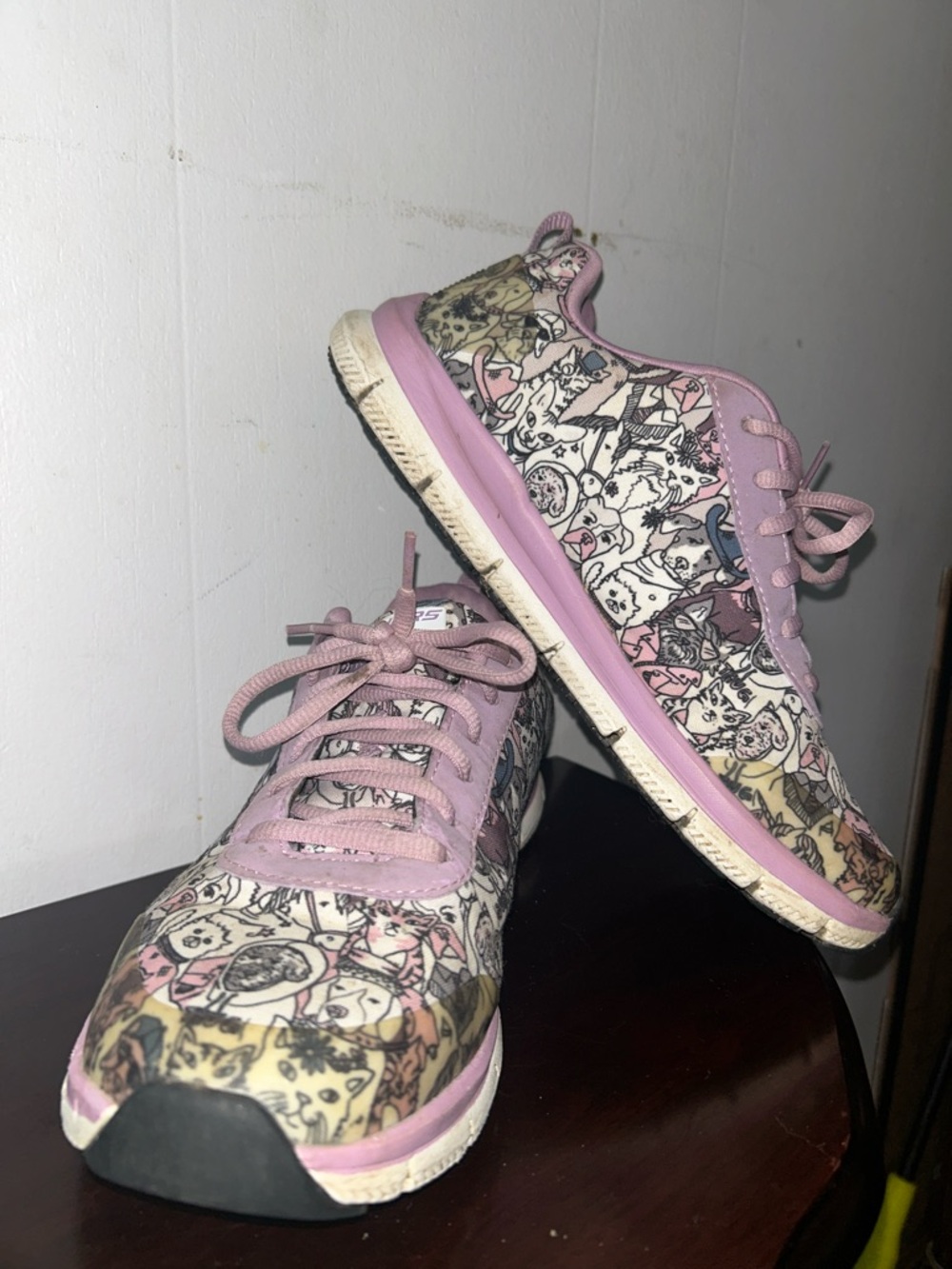 Sketchers WORK Slip-Resistant Purple w/ Dog/Horse/Cat Print Lace-Up Sneakers